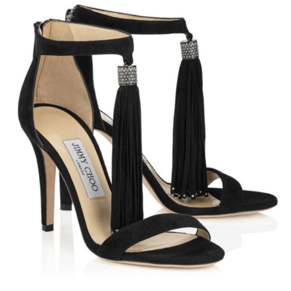 Jimmy Choo Viola Suede Tassel Sandal, Black
